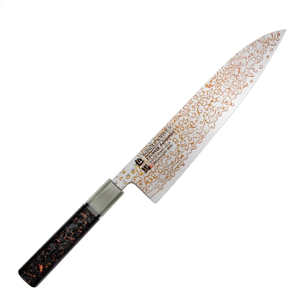 foto Kuchy�sk� n�� Chef/Gyuto 240 mm Konoll� Colored Damascus